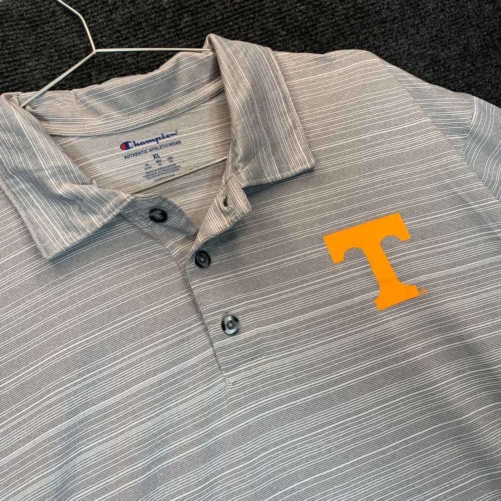 Champion Tennessee Volunteers Polo Mens XL Grey Striped Gameday Golf Performance